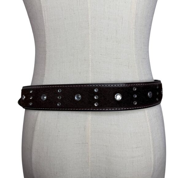 Western Jeweled Rhinestone Basketweave Leather Chunky Brown Belt Size Medium main image 10